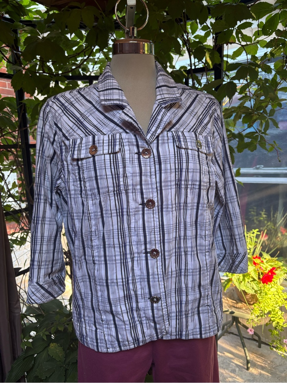 TanJay Black and White Plaid Button-Front Utility Jacket